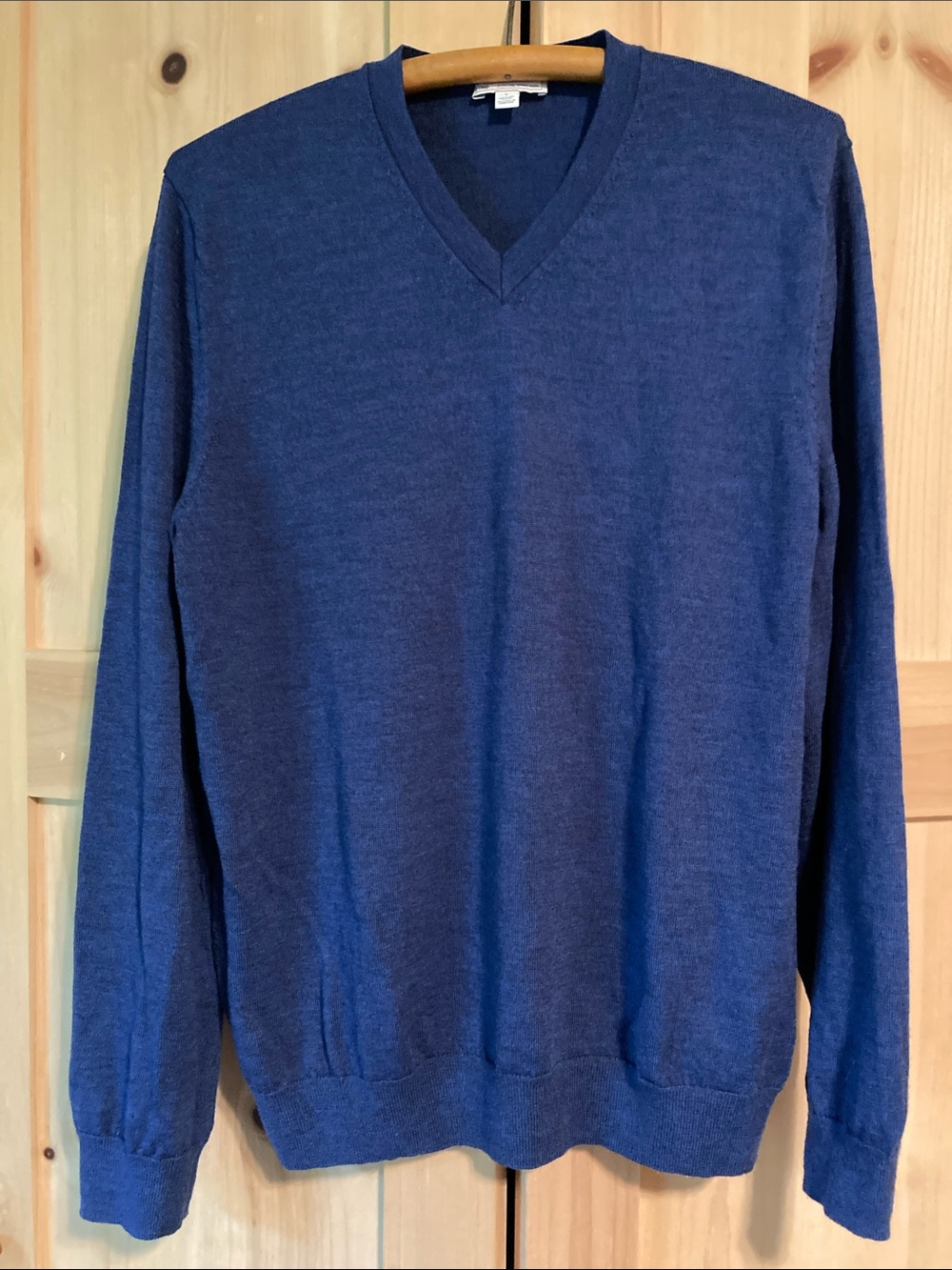 GAP Extra Fine Merino Wool V-Neck Sweater in Royal Blue Heather